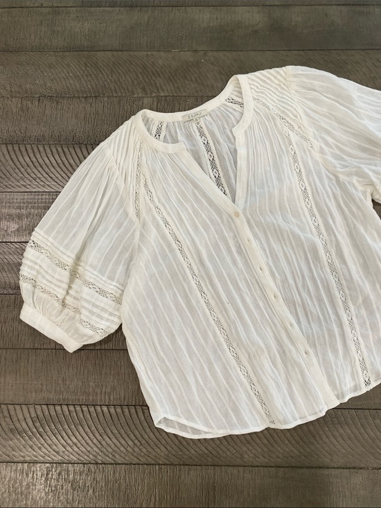 Z Supply Tops - Z Supply White Lace-Trim Button Front Peasant Blouse